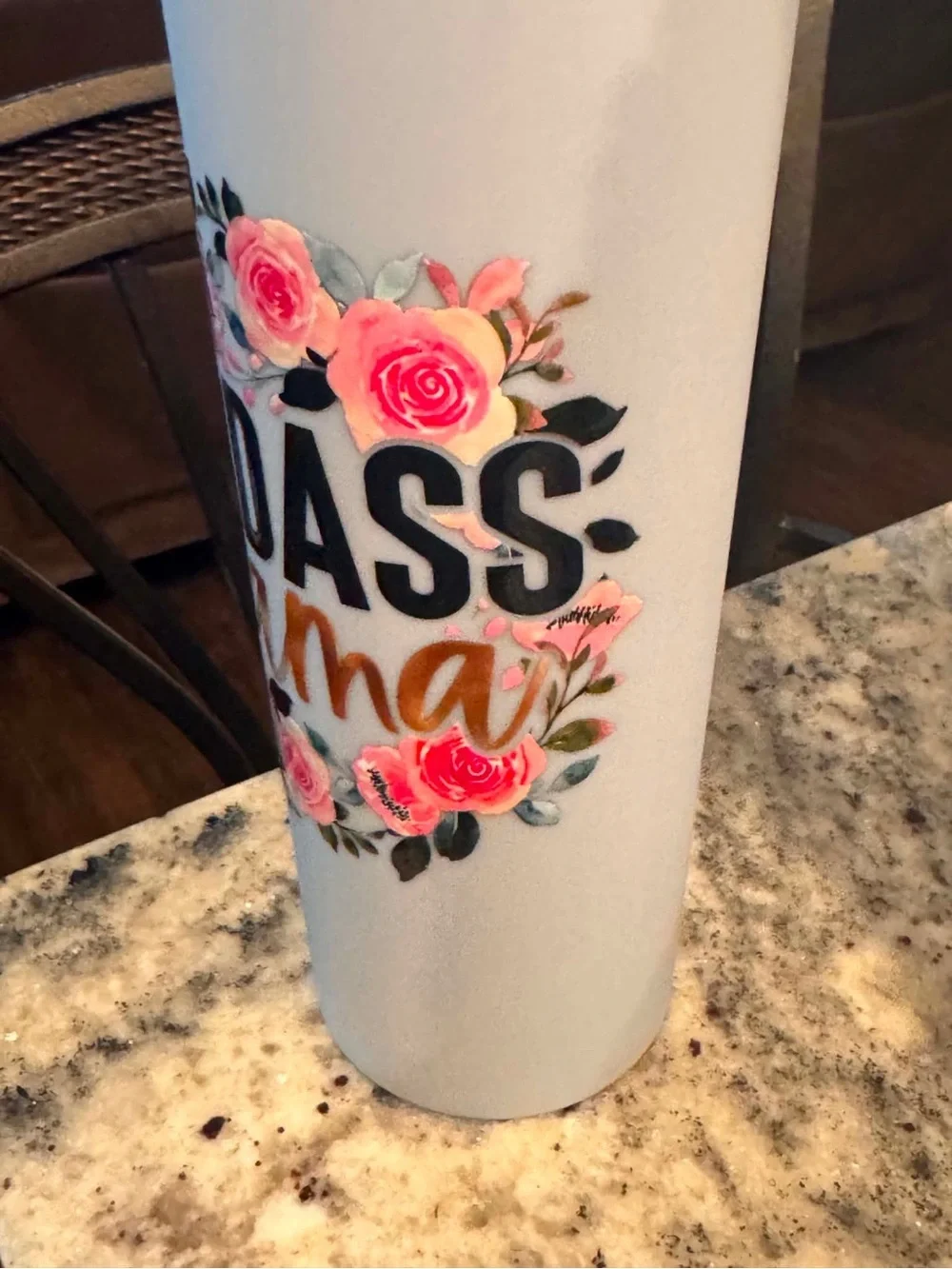 Badasse Mama Floral Stainless Tumbler - gray cup NEW IN BOX WITH STRAW
